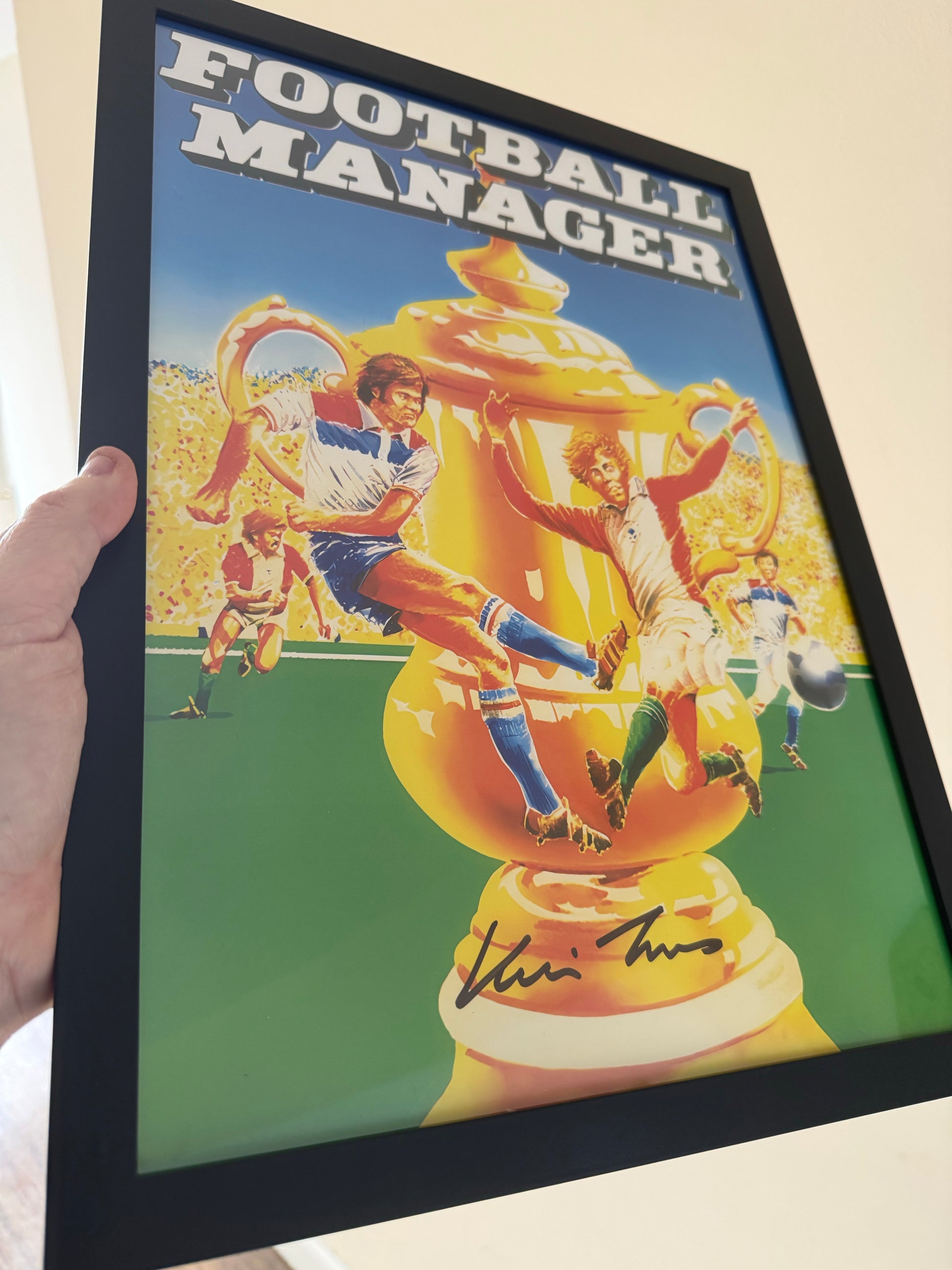 A3 Framed signed print -  Football Manager, signed by Kevin Toms